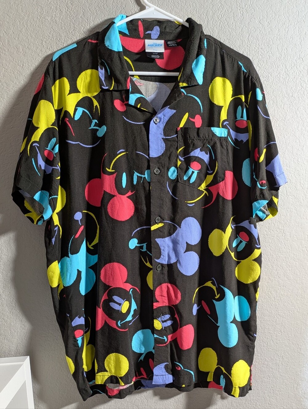Disney Black Button-Up Shirt with Multicolor Mickey Mouse Head Print